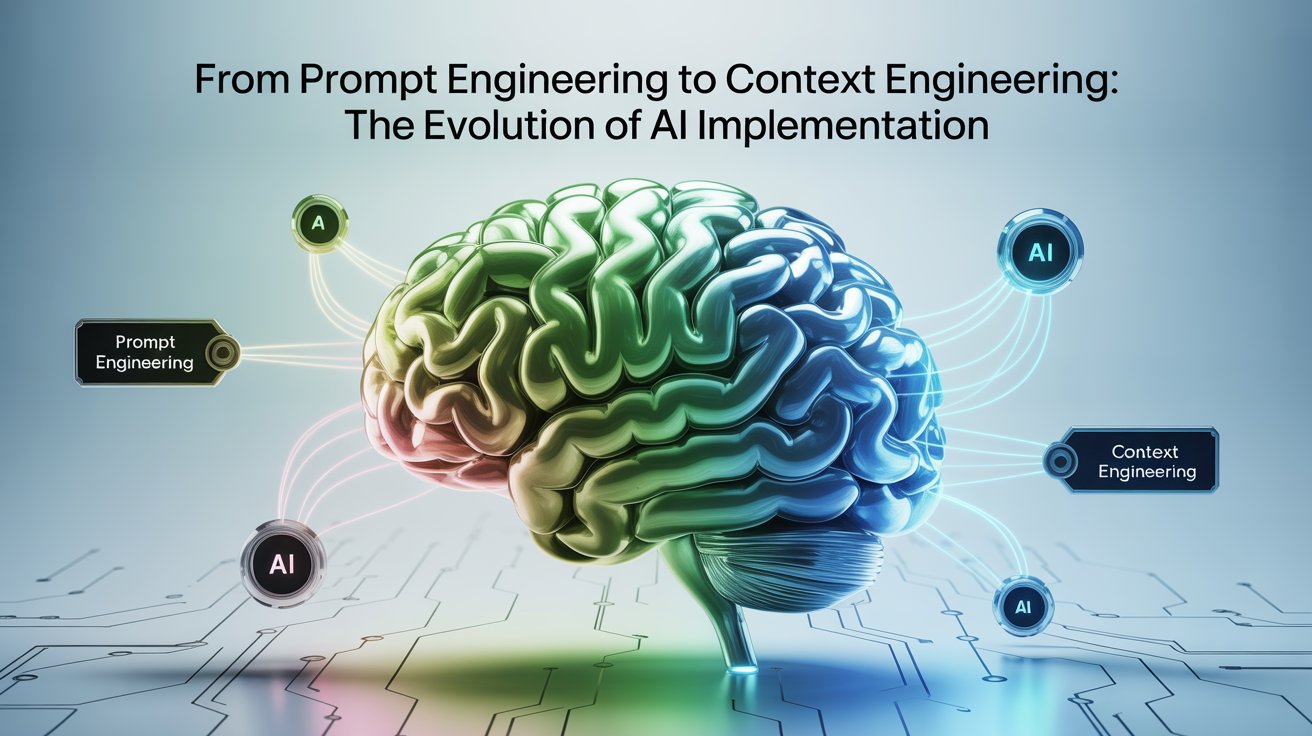 Illustration of AI brain representing the evolution from Prompt Engineering to Context Engineering in artificial intelligence implementation